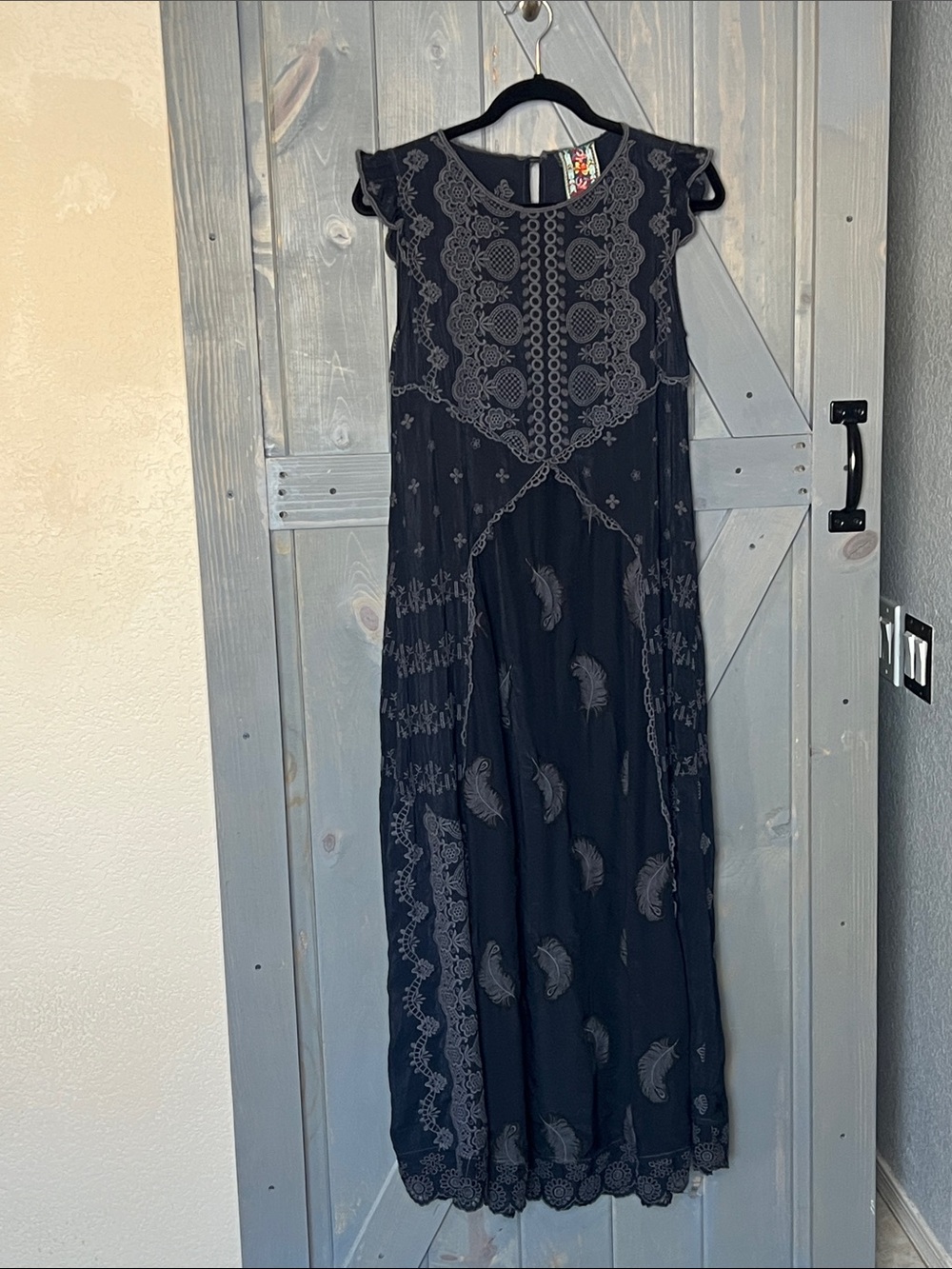 Johnny Was Black Maxi Dress with Gray Embroidery Size XS